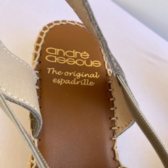 Mint Andre Assous Wedge Sandals Espadrille Silver Metallic Leather Womens 8 - Picture 9 of 11